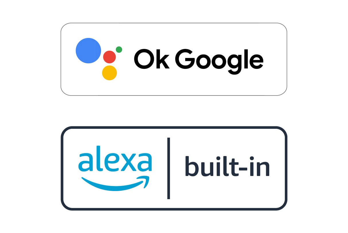 Imagen de un logotipo de OK Google y un logotipo de Alexa Built-in