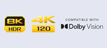 Logotipos de 8K HDR, 4K 120 y Dolby Vision