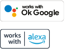 Logos de works with Ok Google y works with Alexa